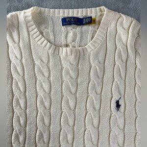 Polo Ralph Lauren Cable Knit Fisherman Sweater Cream Long Sleeve Mens XL Cotton